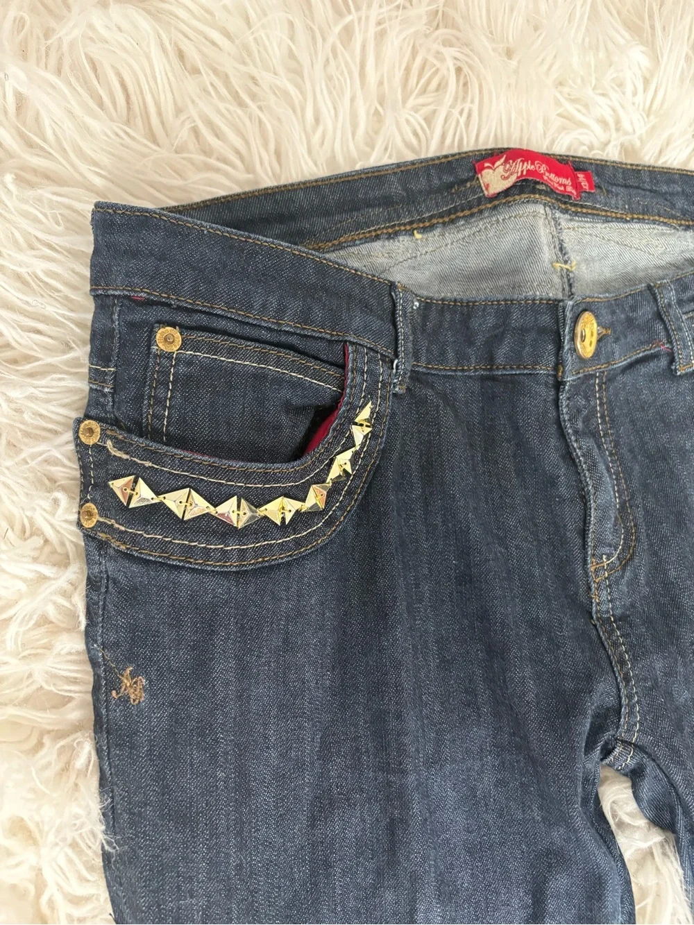Vintage Y2K Apple Bottoms Dark Wash Jeans Studded Pockets Ankle Zip Size 13 / 14